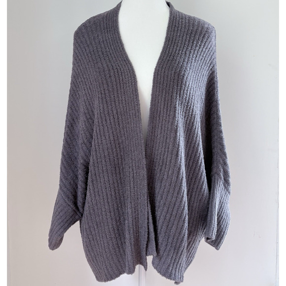 BAREFOOT DREAMS Cozychic Lite Knit Open Cardigan Sweater Purple/Gray L/XL Hygge - Picture 1 of 11